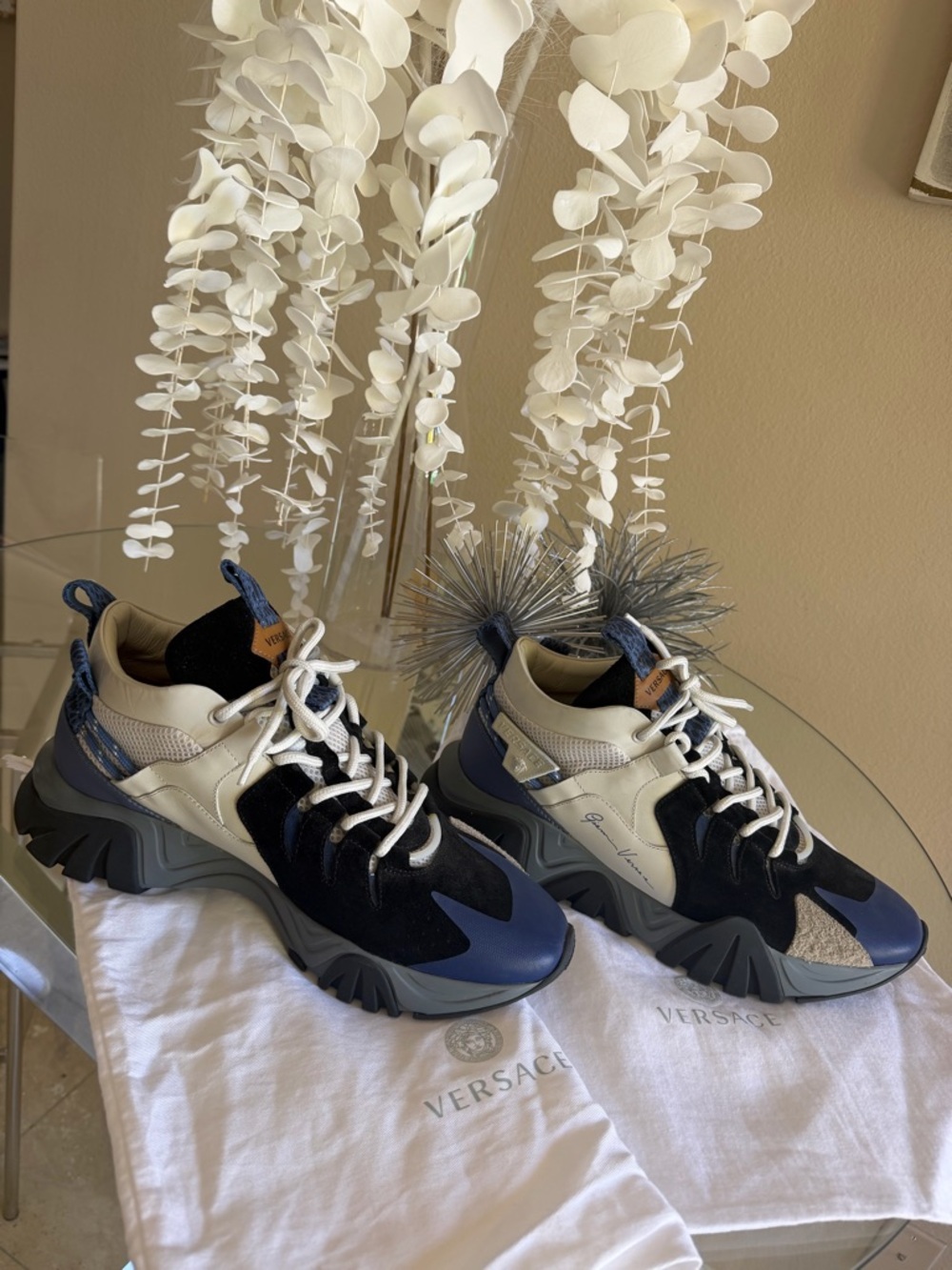 Versace Navy, Black & White Chunky Runner Sneakers